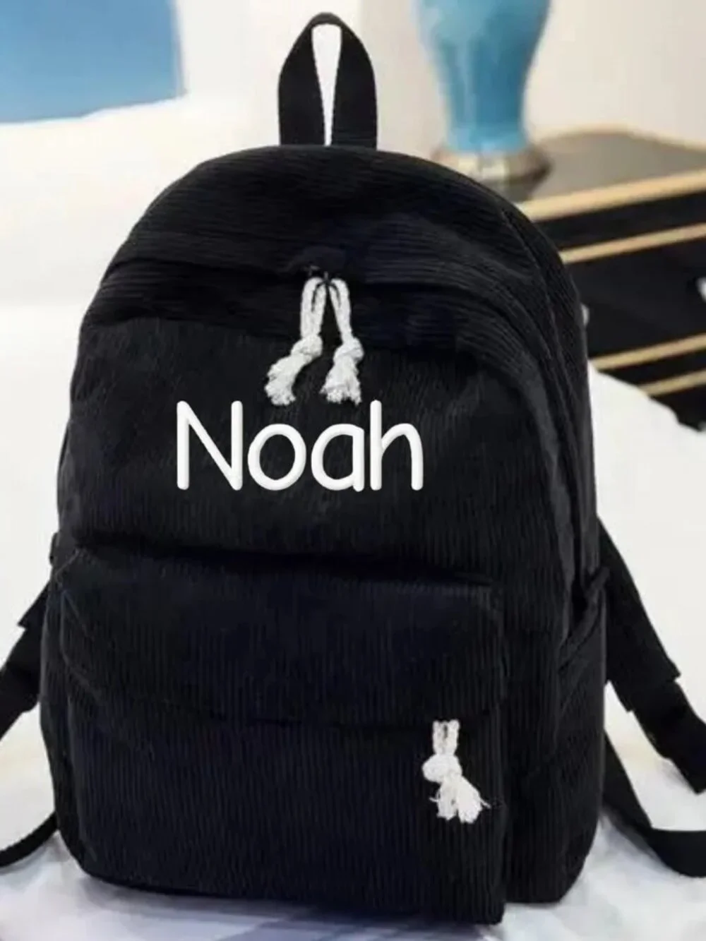 Corduroy backpack with embroidery